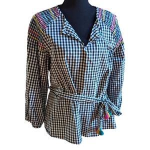 Madewell Smocked Gingham Top‎ great for fall transitional closet shirt Sz medium